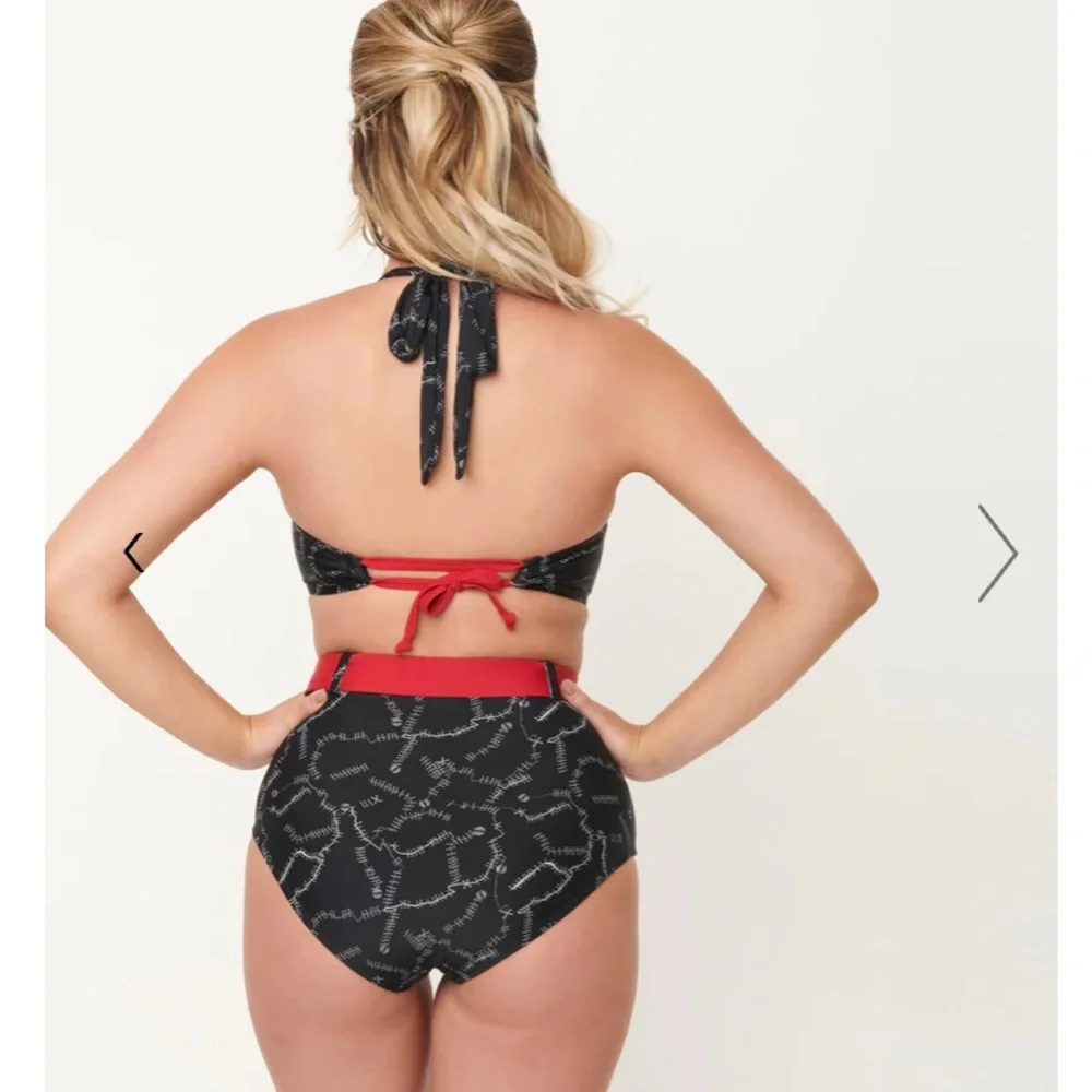 Unique Vintage‎ NWT Halter Bikini Top and Belted Swim Bottom SET